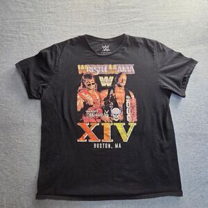 WWE Wrestlemania XIV Shawn Michaels Stone Cold Mens‎ 2X Black T Shirt March 1998